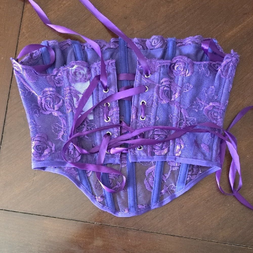 (J31) Violet Floral corset  Sz XS - Picture 3 of 4